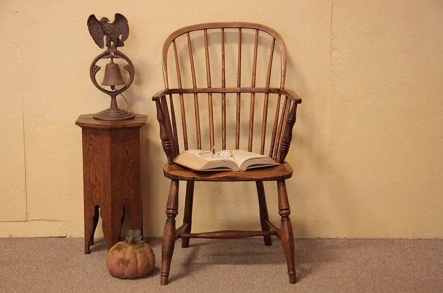 Main image of Country Elm & Oak Windsor Armchair Hand Carved 1840