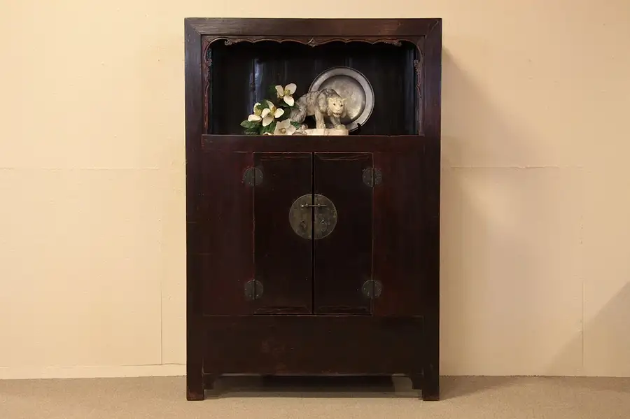 Main image of Rustic Chinese Cabinet with Open Top, Secret Storage