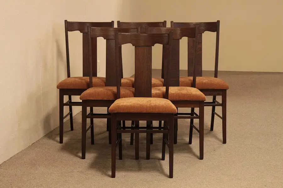 Main image of Set of 6 Arts & Crafts Mission Oak Dining Chairs