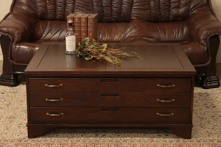 Main image of Oak Map Chest or Document File Coffee Table
