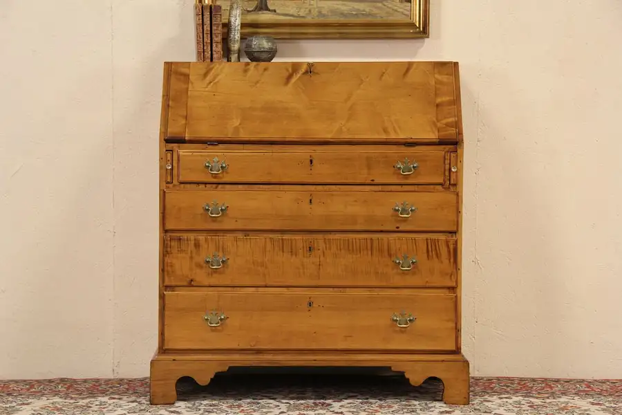 Main image of Federal 1790 Antique Curly Tiger Maple Secretary Desk