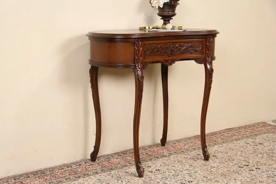 Main image of Carved 1930's Walnut Kidney Shape Writing Desk