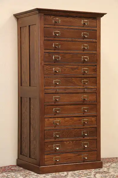 Main image of Oak 12 Drawer 1900 Antique Map or Drawing Chest or Collectors File