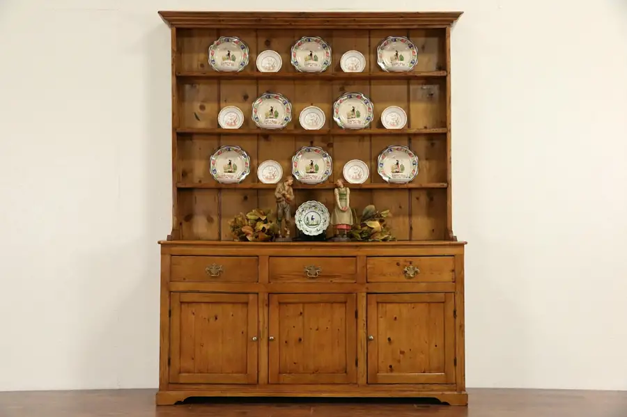 Main image of Irish Pine 1890 Antique Pewter Cupboard or Welsh Dresser Sideboard & Galleries