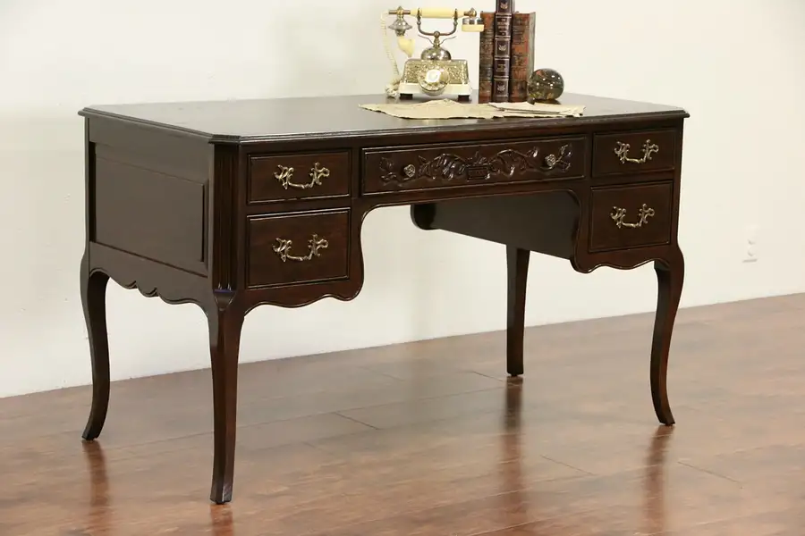 Main image of Country French Oak 1960 Vintage Desk, Signed Davis of Nashville