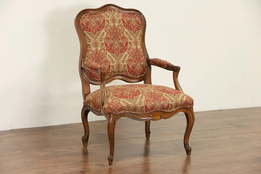 Main image of Ethan Allen Carved Country French Chair, Custom Tapestry Upholstery