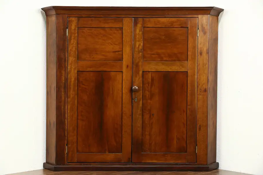 Main image of Cherry Pennsylvania 1840 Antique Corner Cabinet or Hanging Cupboard