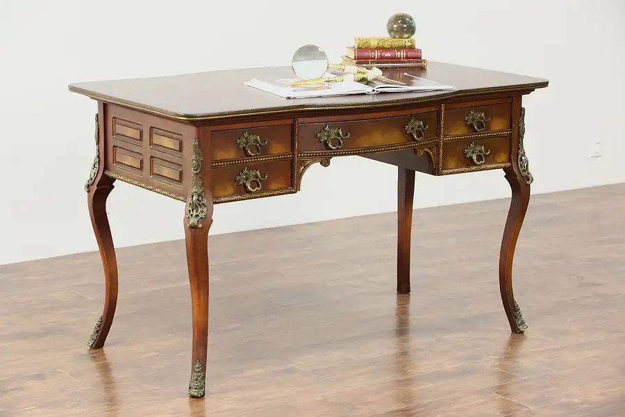 Main image of Hand Painted Antique 1900 Lady Writing Desk, Original Brass Mounts