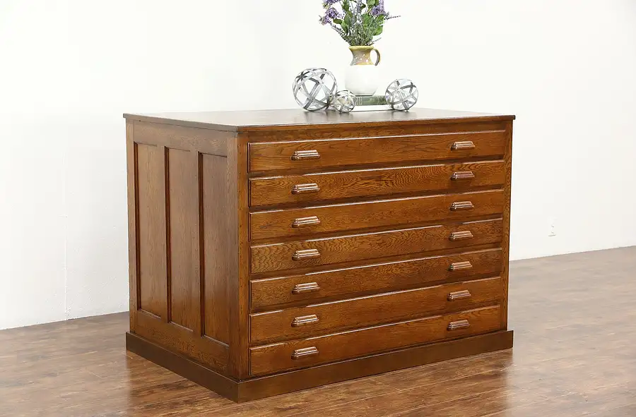 Main image of Oak 1910 Antique 7 Drawer Map Chest or Drawing File Cabinet