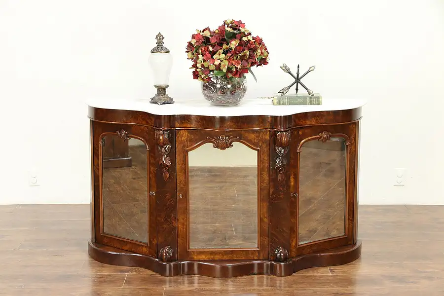 Main image of Victorian Antique English Sideboard, Server or Hall Console, Marble Top