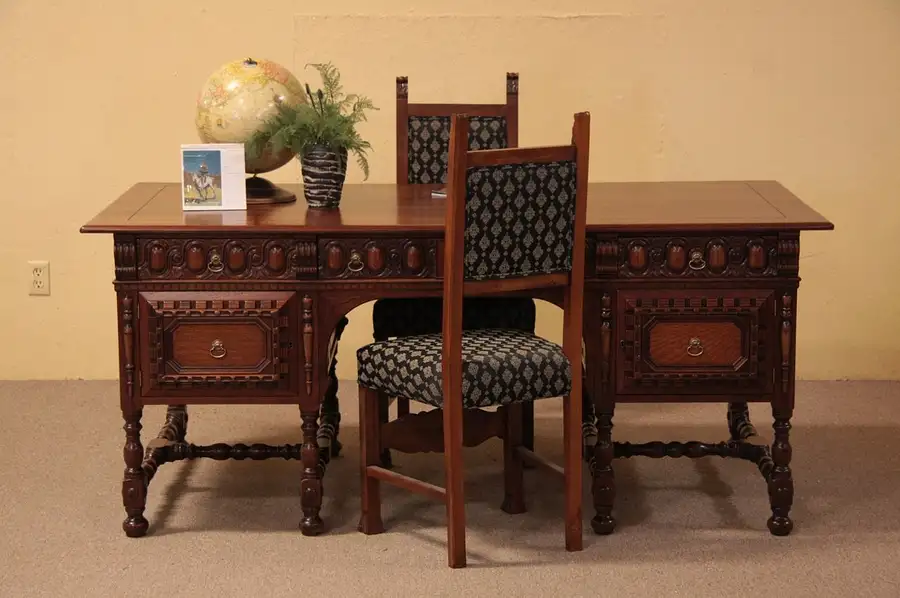 Main image of Kittinger Carved Antique Partner's Desk