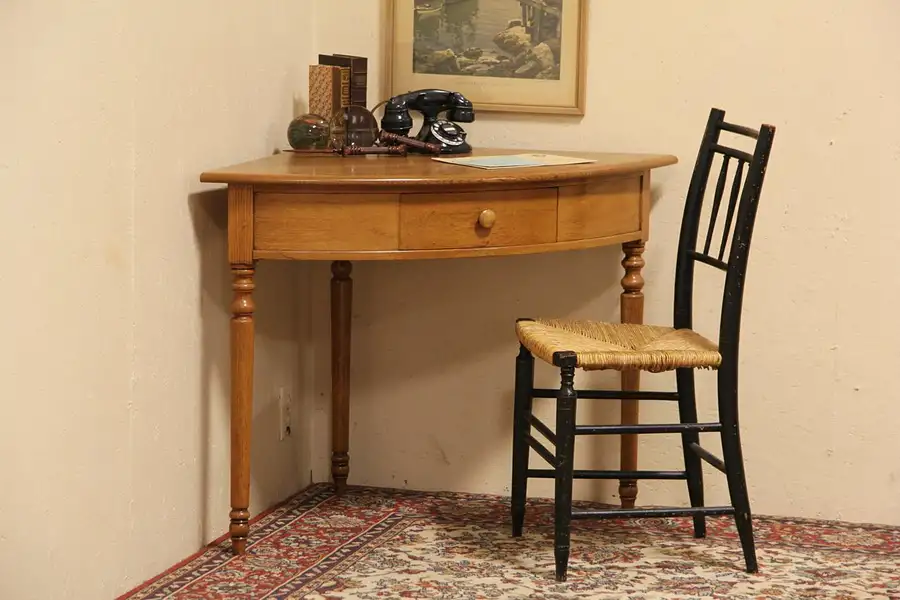 Main image of Oak English 1900 Antique Corner Writing Desk or Table