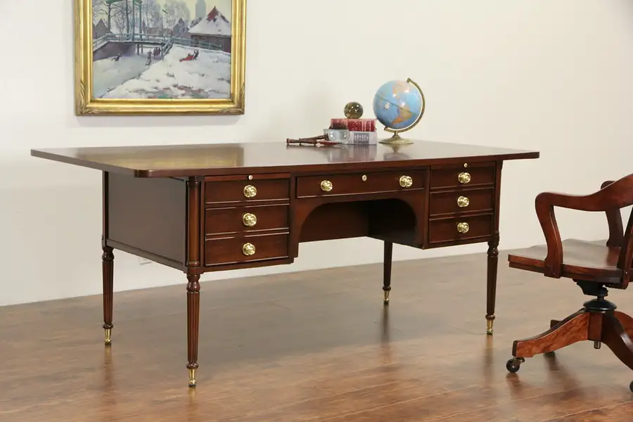 Main image of Executive Vintage Mahogany Library Writing Desk, File Drawer