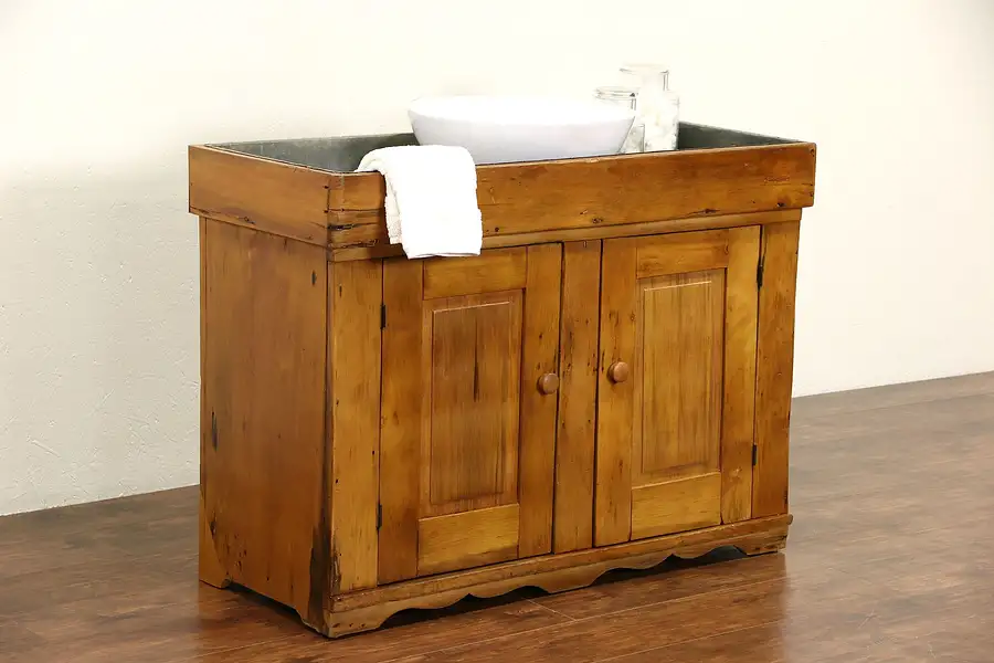Main image of Country Pine 1890 Primitive Dry Sink, Zinc Lined