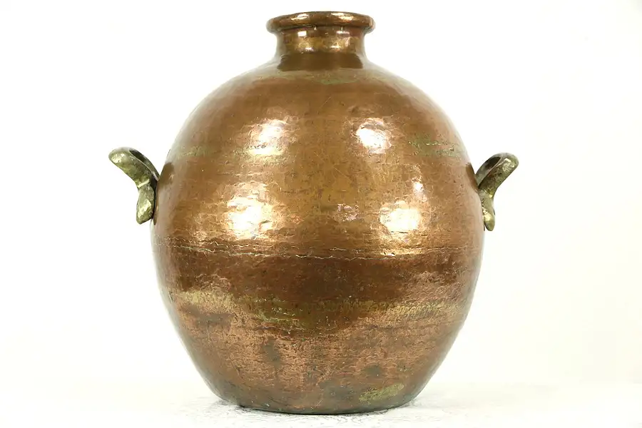 Main image of Copper Hand Hammered Egyptian Large Water, Wine or Oil Jug, Brass Handles