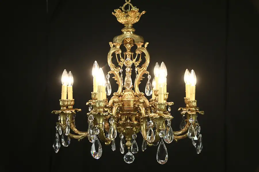 Main image of Bronze Finish 12 Light Vintage Chandelier, Cut Crystal Prisms