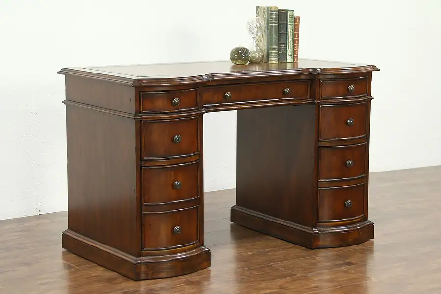 Main image of Traditional Cherry Library Desk, Tooled Leather, signed Hooker