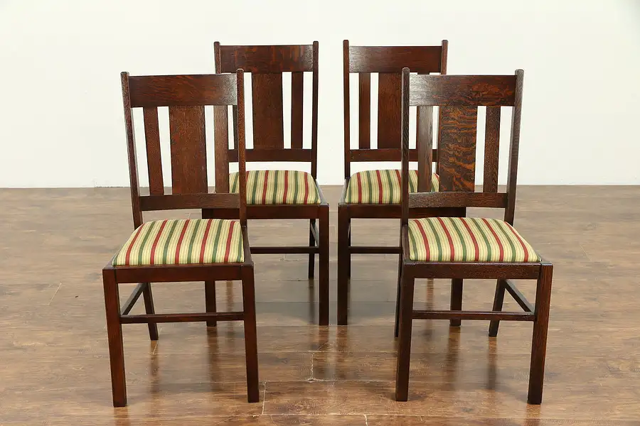 Main image of Set of 4 Arts & Crafts Mission Oak Antique Craftsman Dining Chairs