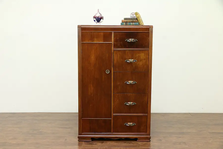 Main image of Art Deco Waterfall Vintage Chifferobe, Armoire, Wardrobe or Cedar Closet