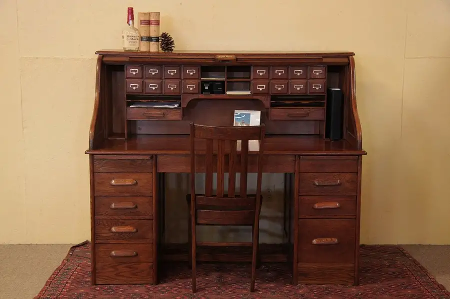 Main image of Victorian 5' Oak Antique Rolltop Desk