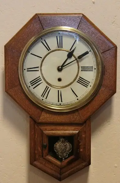 Main image of Victorian Oak Waterbury Schoolhouse Clock