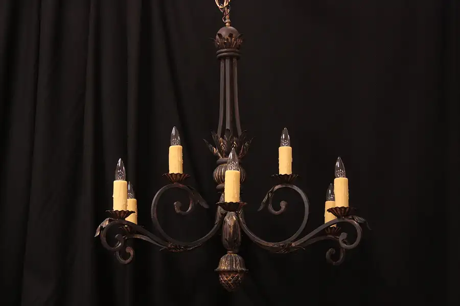 Main image of Wrought Iron and Wood 9 Candle Chandelier
