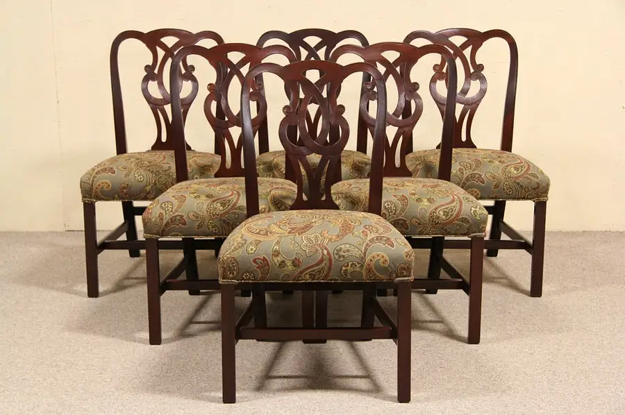 Main image of Set of 6 Traditional Baker Mahogany Vintage Dining Chairs