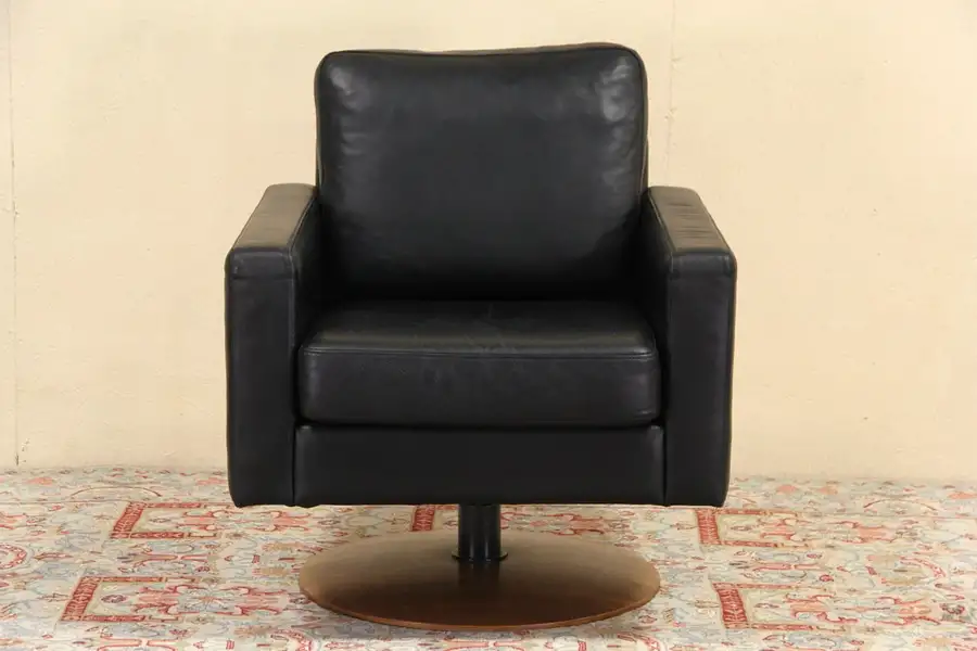 Main image of Danish Modern Bolio Leather Swivel Chair Vintage