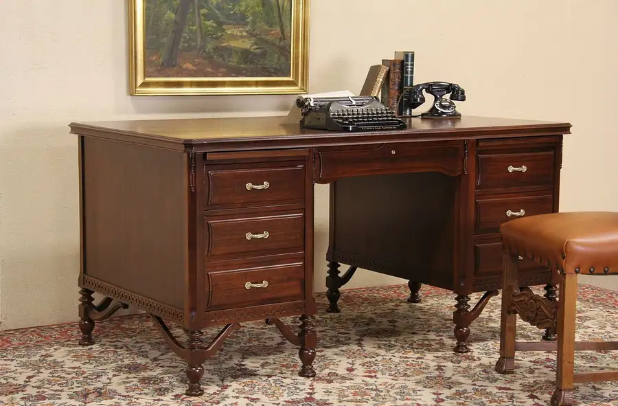 Main image of Executive Library 1920's Walnut Desk