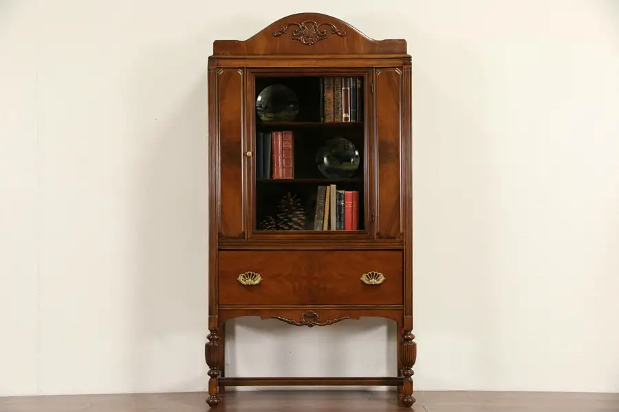 Main image of Walnut 1930's Vintage China Cabinet or Bookcase