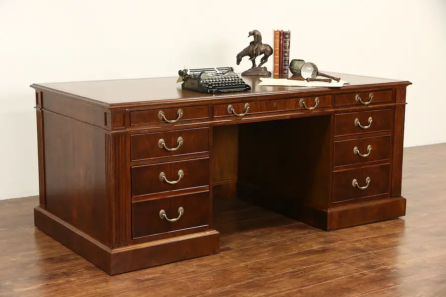 Main image of Traditional Vintage Custom Walnut Executive Office Desk, Leather Top