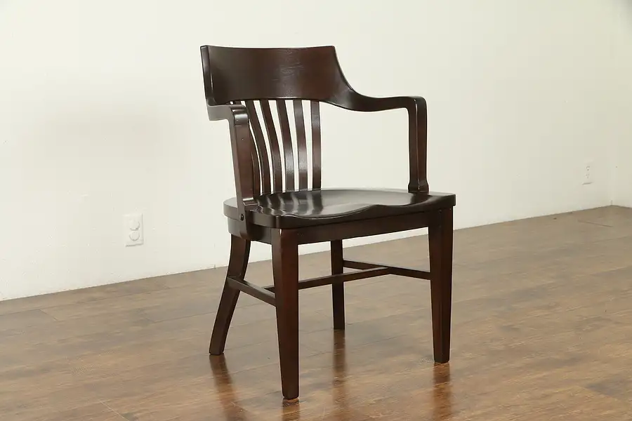 Main image of Mahogany Antique Library or Office Chicago Bank Chair with Arms