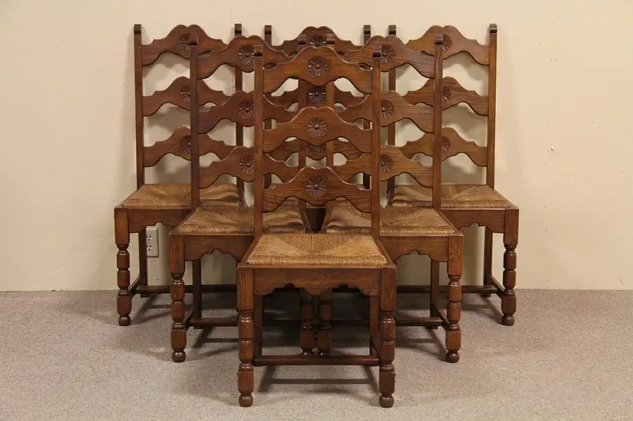 Main image of Set of 6 Carved Chestnut Dining Chairs