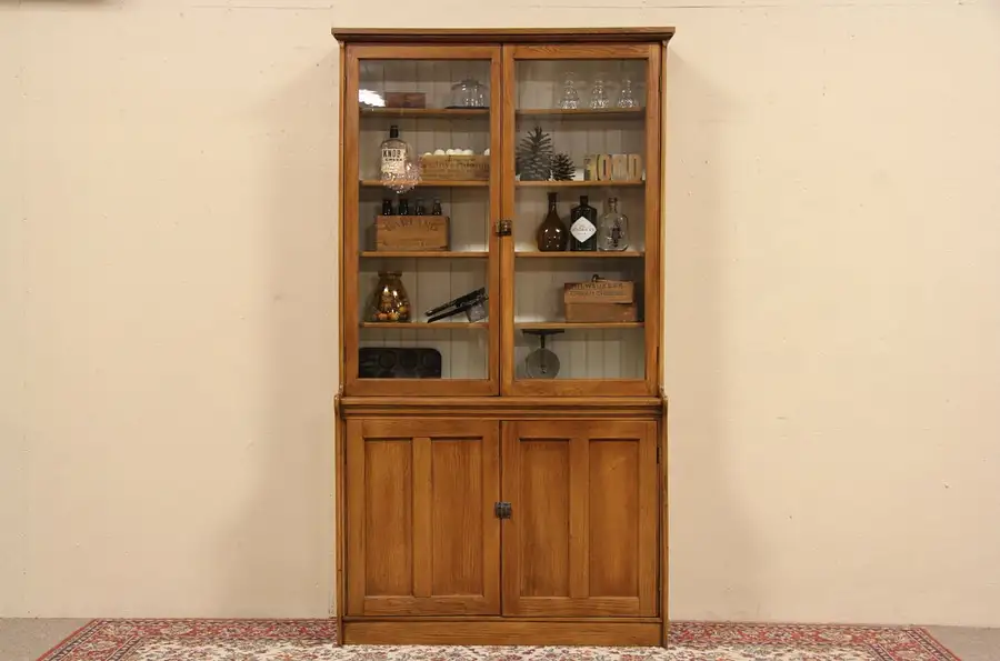 Main image of Oak 1900 Barber Shop Pantry Cupboard, Wavy Glass Doors