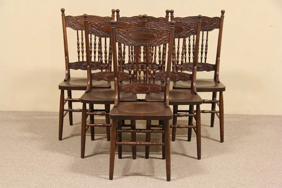 Main image of Set of Six 1900 Antique Double Pressback Dining Chairs