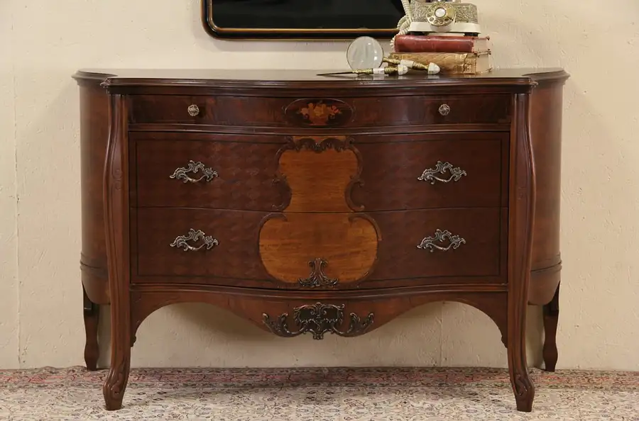 Main image of Rosewood Marquetry Demilune Half Round Dresser or Hall Chest