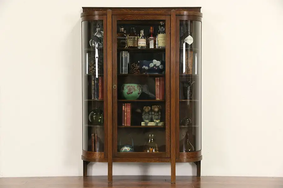Main image of Arts & Crafts Mission Oak 1900 Antique Curved Glass China or Curio Cabinet