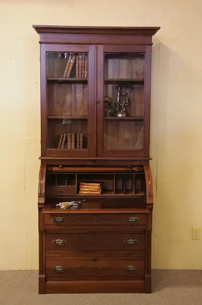 Main image of Victorian Eastlake Cylinder Desk, Bookcase Top