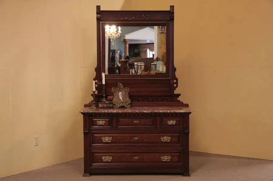 Main image of Victorian Eastlake Marble Top Dresser or Vessel Sink