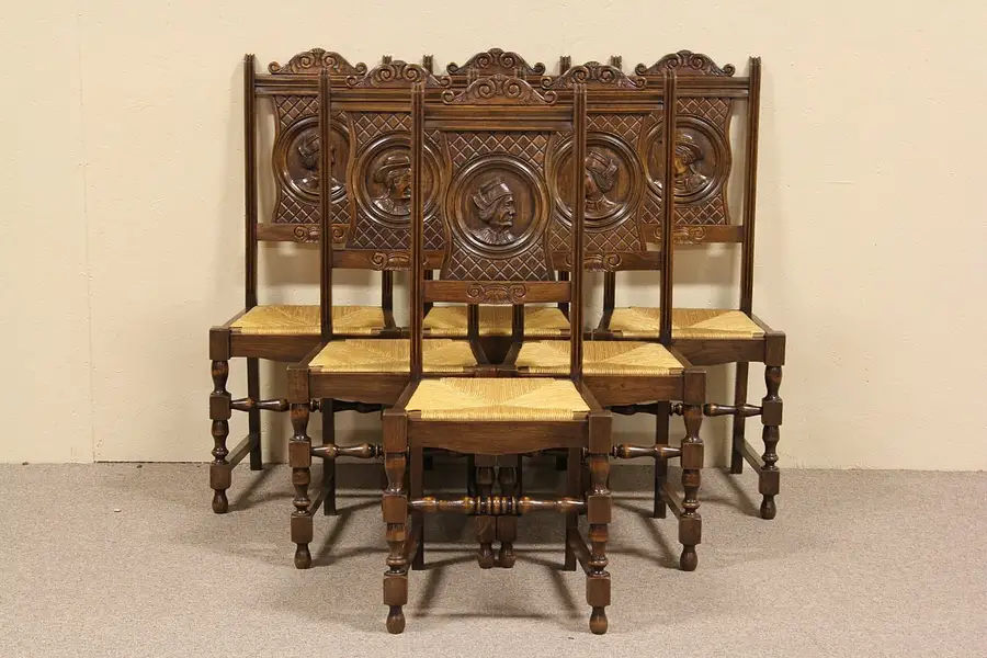 Main image of Brittany Set of 6 Dining Chairs, Carved Portraits