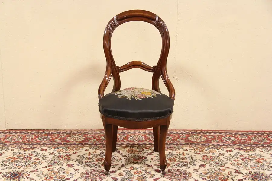 Main image of Victorian 1860 Antique Embroidered Horsehair Chair