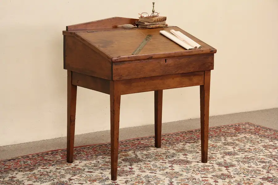 Main image of Country Pine 1860's Antique Slant Top Schoolmaster Desk