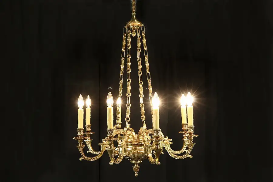 Main image of French Cast Solid Bronze 8 Candle Antique Chandelier