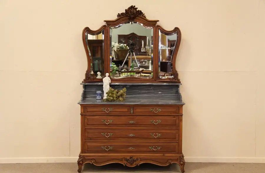 Main image of French Carved Chest or Dresser with Marble