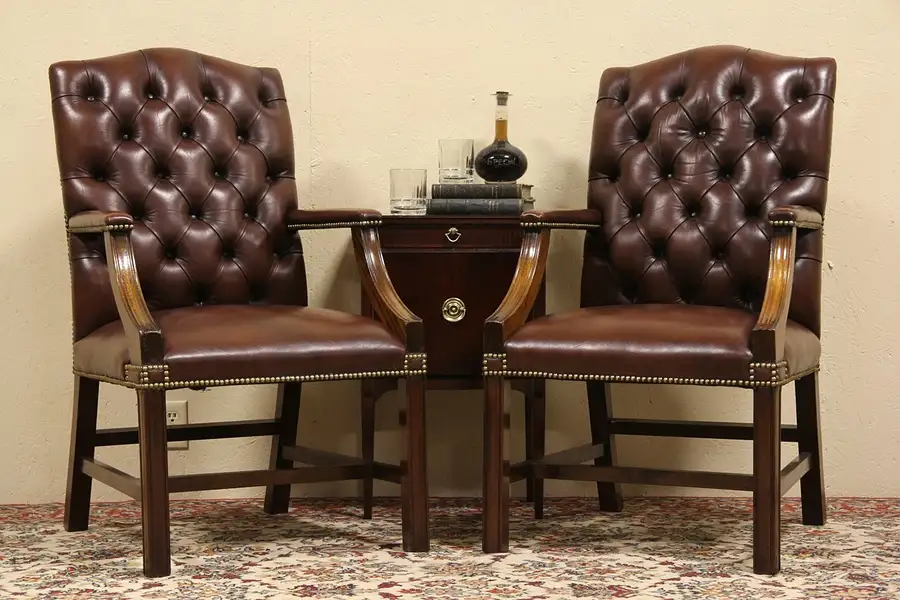 Main image of Pair of Traditional Leather Vintage Armchairs