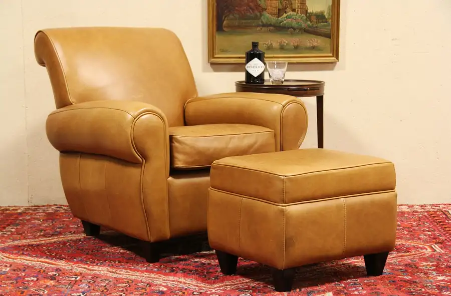 Main image of Leather Club Chair & Ottoman Vintage Set