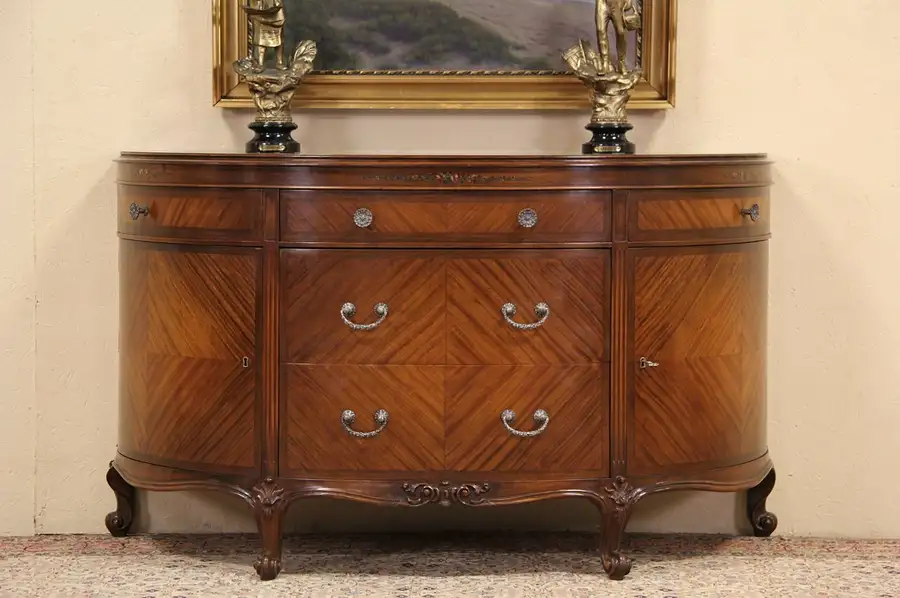 Main image of Demilune Chest or Console Cabinet, 1925 Vintage, Sunburst Top