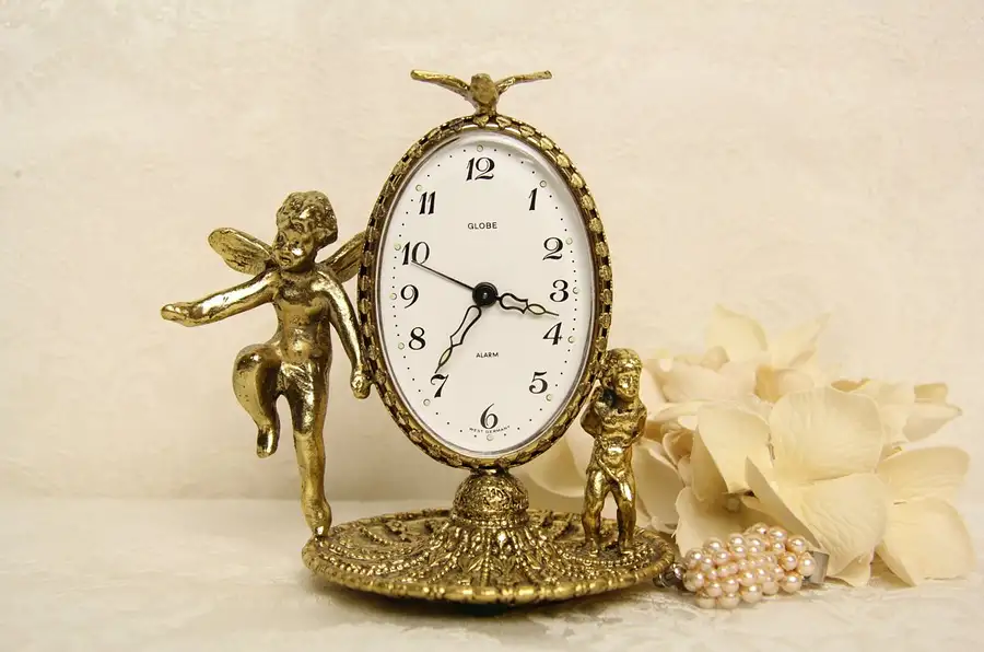 Main image of Gold Boudoir Vintage Alarm Clock, Angels, Germany