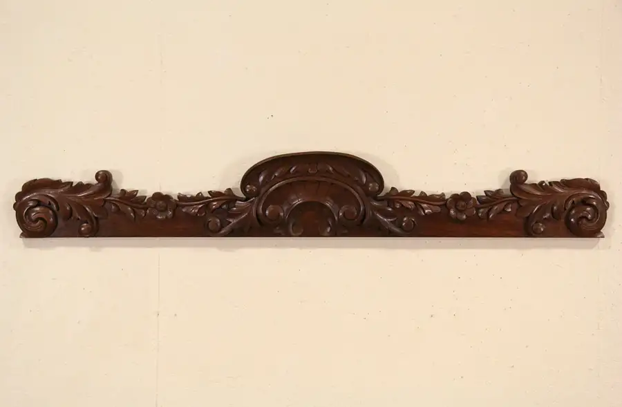 Main image of Victorian Carved 1880 Antique 64" Architectural Salvage Crest, Dark Walnut