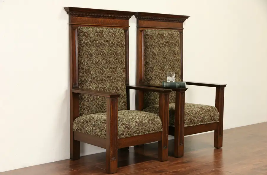 Main image of Pair of Karpen of Chicago Arts & Crafts 1905 Antique Throne or Hall Chairs
